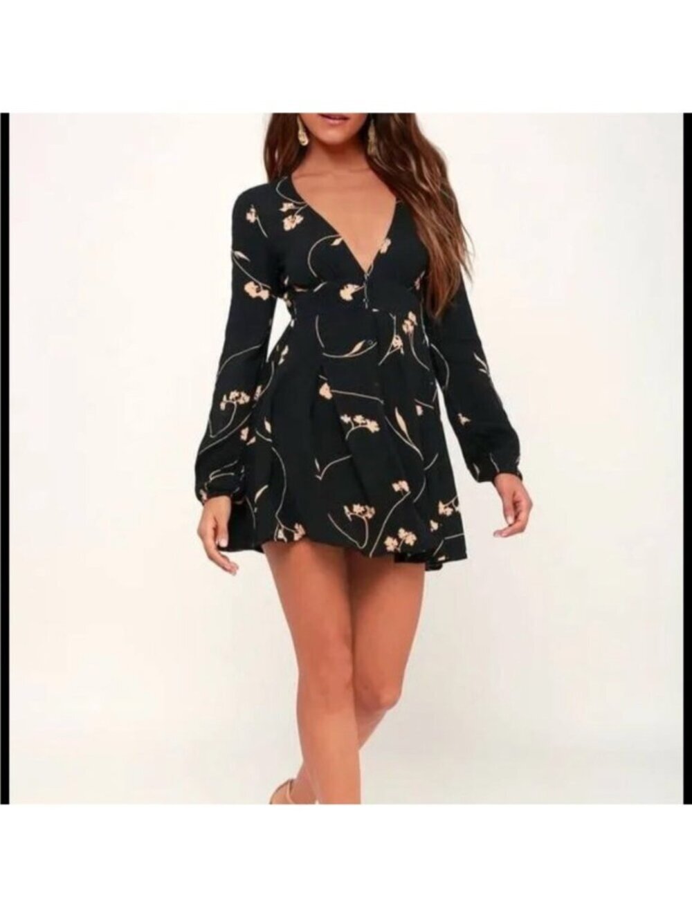 Billabong Your Love Floral Button Up Black Mini Dress Size M Boho Festival